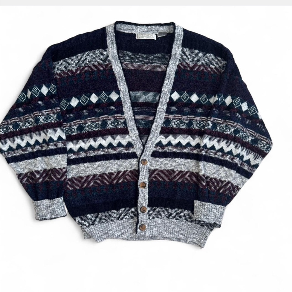 Vintage Expressions Worldwide Knit Cardigan – Size XL